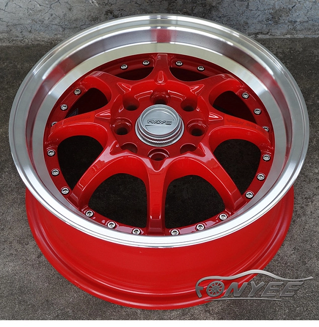 картинка Новые диски RAYS CE28SL R17 4X100/4X114,3 ET38 J7,5 красные + полированная полка магазин  StreetTuning 