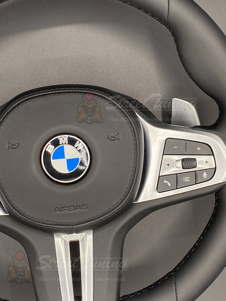 картинка Руль BMW M G30 с подушкой в стиле M3, эко-кожа, без подогрева от магазина  StreetTuning