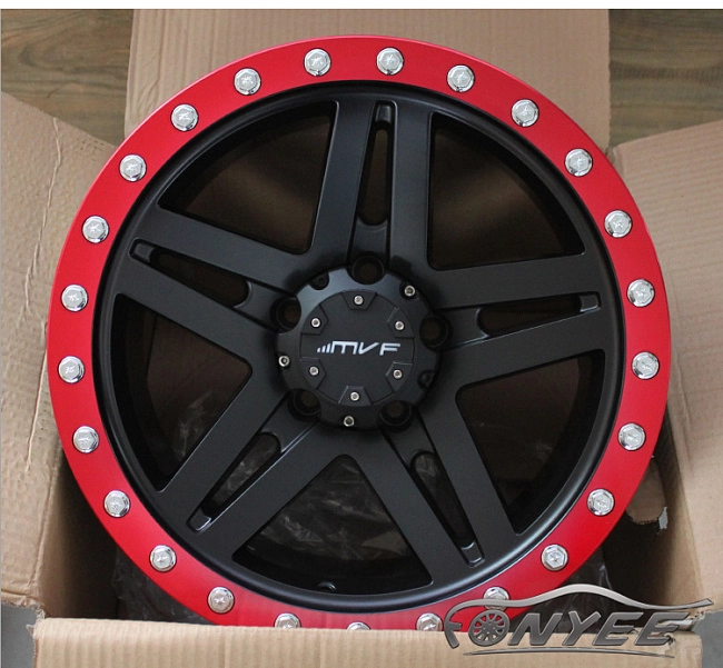 картинка Новые диски MVF-957 R17 6X139,7 ET0 J8,5 черный мат + красный магазин  StreetTuning 