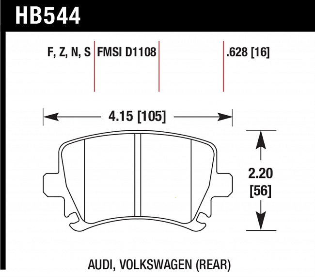 картинка Колодки тормозные HB544F.628 HAWK HPS задние AUDI TT 8J, A6, Allroad 4H, A3 / VW Golf 5,6 , Passat C магазин  StreetTuning 