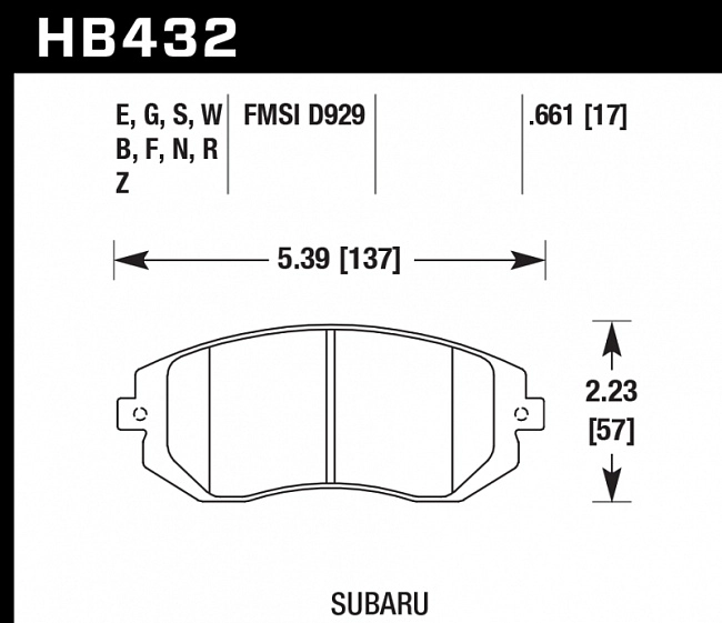 картинка Колодки тормозные HB432B.661 HAWK Street 5.0 передние Subaru Forester, Impreza, Legacy магазин  StreetTuning 