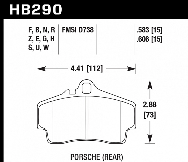 картинка Колодки тормозные HB290N.583 HAWK HP+ задние PORSCHE 911 (997), (986), (996), Cayman магазин  StreetTuning 
