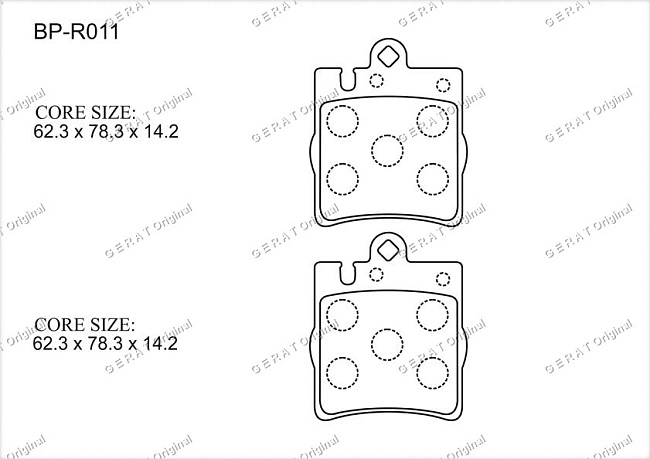 картинка Задние тормозные колодки Gerat BP-R011 (Mercedes-Benz C-Класс, CLK-Класс, E-Класс, SLK-Класс, Passat) магазин  StreetTuning 