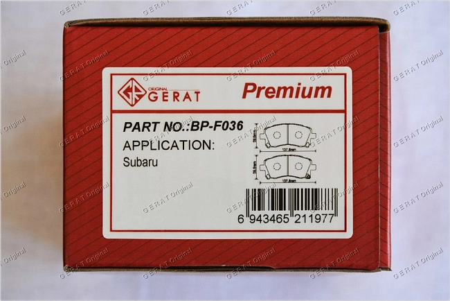 картинка Передние тормозные колодки Gerat BP-F036 (Subaru Forester, 
Impreza,Legacy, 
Outback) магазин  StreetTuning 