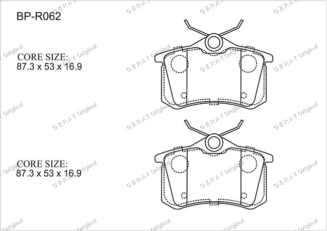картинка Задние тормозные колодки Gerat BP-R062 (Audi A1, A2, A3, A4, A6, A8, Allroad, TT/
Skoda  Scenic, Fabia, Octavia, Yeti/ 
Volkswagen Bora, Caddy, Golf, Jetta, New Beetle, Passat, Polo, Scirocco, Sharan) магазин  StreetTuning 