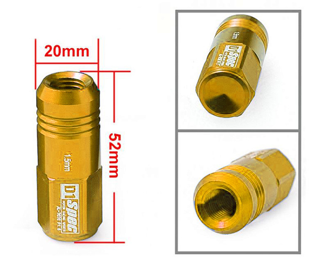 картинка Комплект гаек D1 Spec 52 мм закрытые, золотые М12 х 1.25 магазин  StreetTuning 
