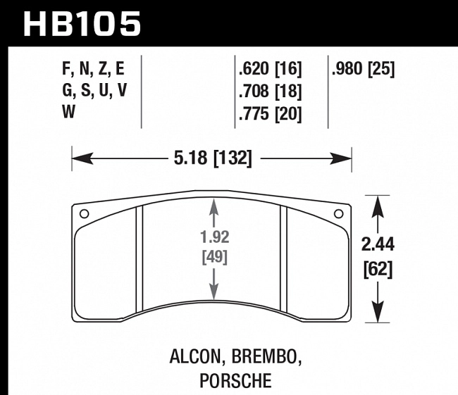картинка Колодки тормозные HB105N.620 HAWK HP Plus  Alcon, Wilwood, Brembo, JBT FB4P1 магазин  StreetTuning 