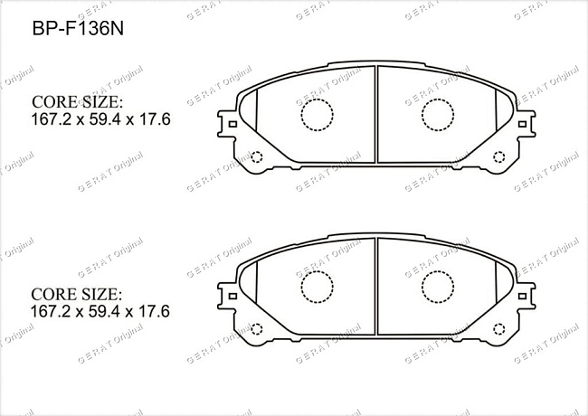картинка Передние тормозные колодки Gerat BP-F136N (Lexus NX200, NX300H, RX270, RX350, RX450H/ 
Toyota Highlander, Kluger, Sienna) магазин  StreetTuning 