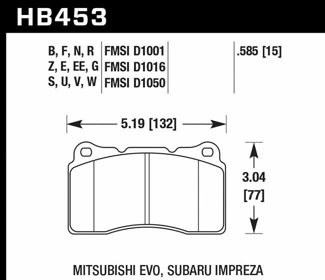 картинка Колодки тормозные HB453N.585 HAWK HP+ передние MMC Lancer Evo V-X / SUBARU WRX Sti магазин  StreetTuning 