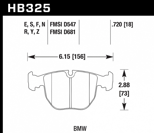 картинка Колодки тормозные HB325F.720 HAWK HPS передние BMW X5 E53 / M5 E39 / E39 магазин  StreetTuning 