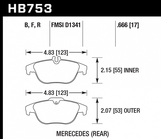 картинка Колодки тормозные HB753F.666 HAWK HPS; 17mm зад MB C W204; GLK W204 магазин  StreetTuning 