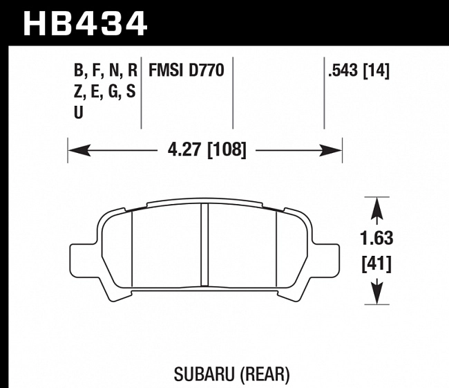 картинка Колодки тормозные HB434F.543 HAWK HPS задние Subaru Forester, Impreza, Legacy магазин  StreetTuning 