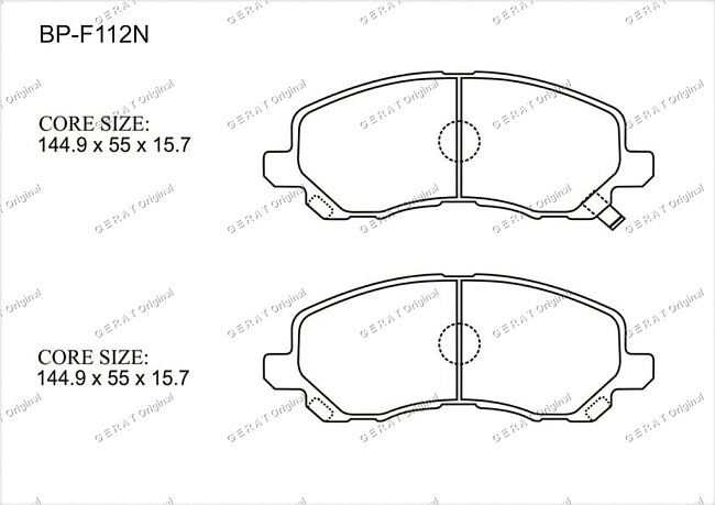 картинка Передние тормозные колодки Gerat BP-F112N (Chrysler Sebring/
Citroёn С4/
Dodge Avenger, Caliber, Stratus/ 
Jeep Compas, Patriot/
Mitsubishi Airtrek, ASX, Chariot Grandis, Delica, Dion, Eclipse, Galant, Grandis, Lancer, Lancer Evolution, Legnum, Outlander) магазин  StreetTuning 