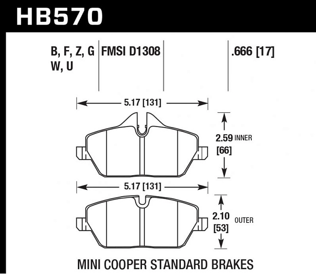 картинка Колодки тормозные HB570N.666 HAWK HP Plus передние MINI COOPER 2 (R56) / BMW 1 (E87) 116i, 118i магазин  StreetTuning 