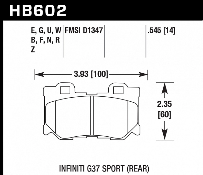 картинка Колодки тормозные HB602B.545 HAWK Street 5.0 задние INFINITI  FX37 / FX50 / G / M / Nissan 370Z магазин  StreetTuning 