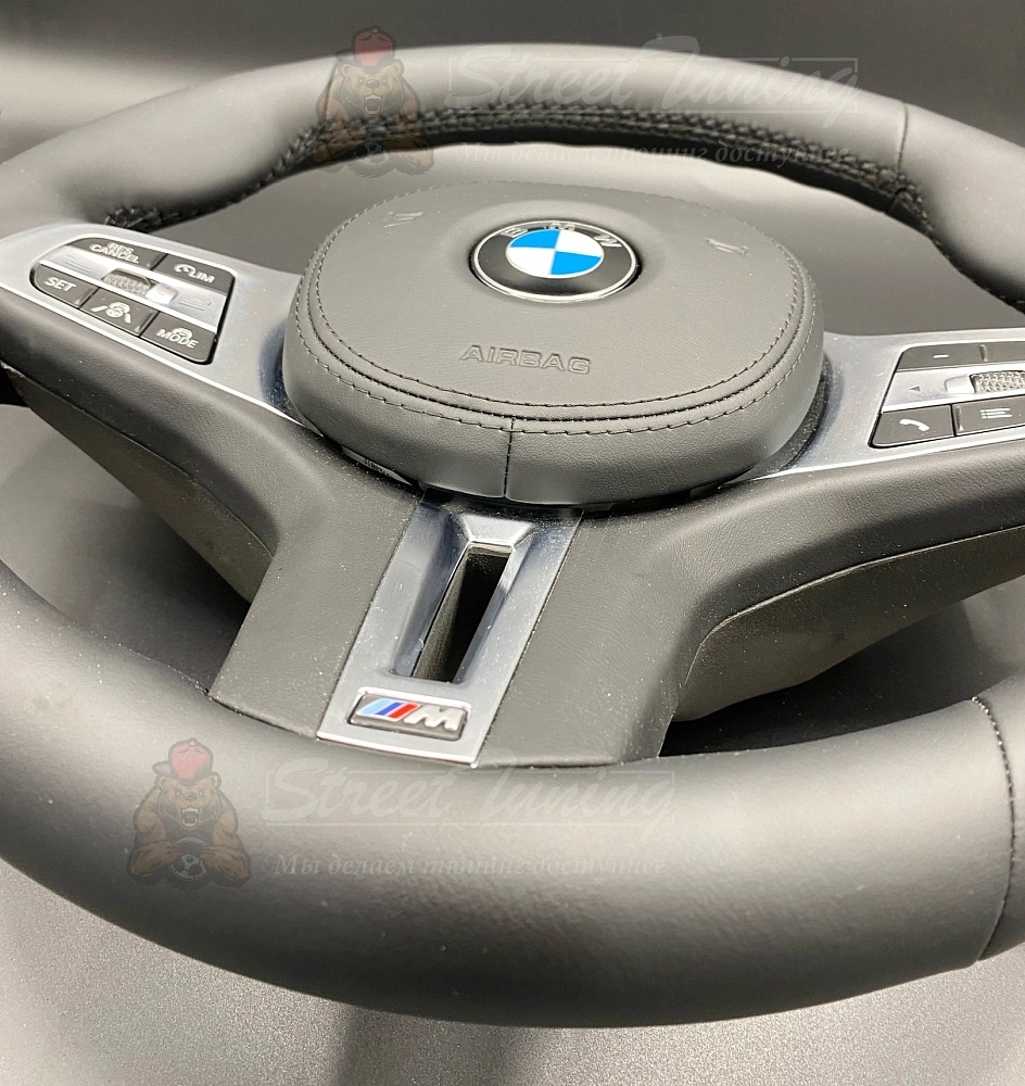 картинка Руль BMW M G30 с подушкой в стиле M3, эко-кожа, без подогрева от магазина  StreetTuning