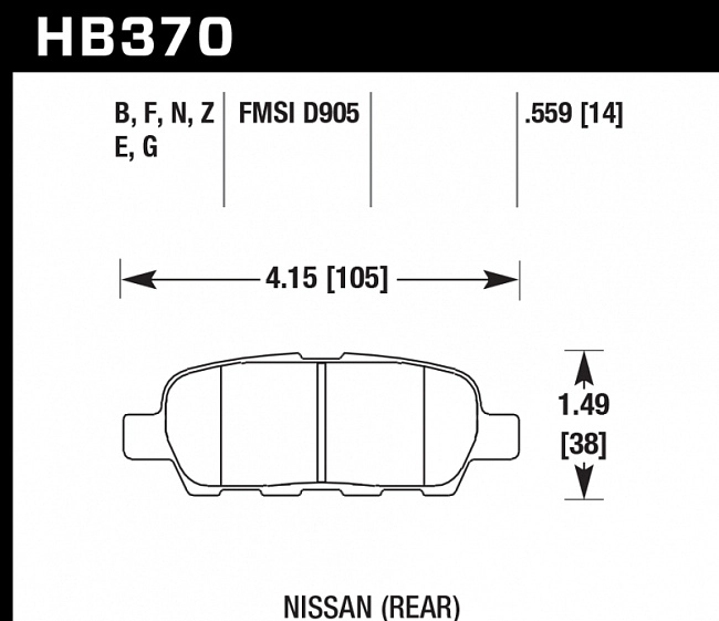 картинка Колодки тормозные HB370Z.559 HAWK PC задние INFINITI FX / G / M ; Nissan 350Z магазин  StreetTuning 
