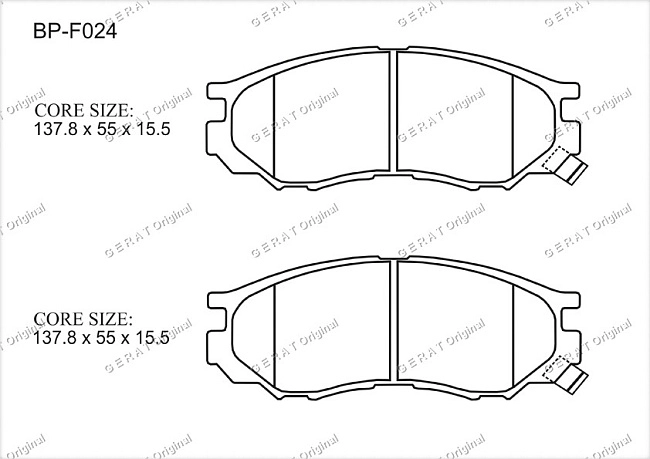 картинка Передние тормозные колодки Gerat BP-F024 (Mitsubishi Delica, 
L200, 
L300, 
L400, 
Space Gear) магазин  StreetTuning 