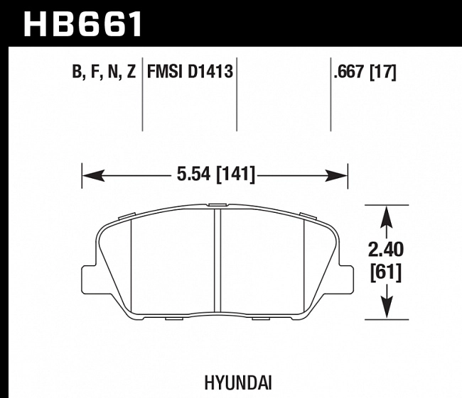 картинка Колодки тормозные HB661B.667 HAWK HPS 5.0; 17mm  KIA Ceed GT; HYUNDAI VELOSTER, i30 магазин  StreetTuning 
