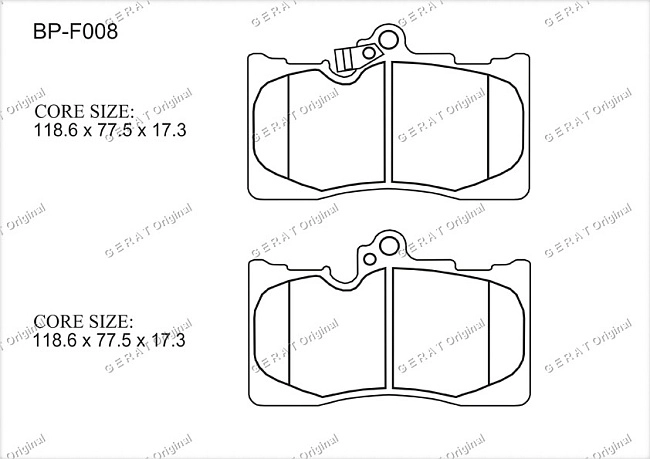 картинка Передние тормозные колодки Gerat BP-F008 (Lexus GS250, GS300,
IS250/
Toyota Crown) магазин  StreetTuning 