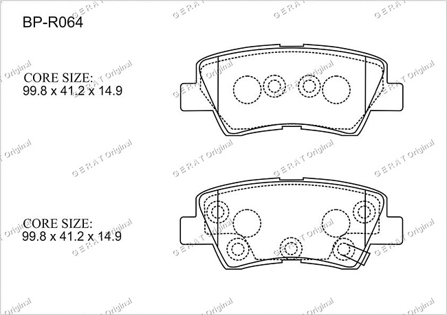 картинка Задние тормозные колодки Gerat BP-R064 (Hyundai Accent, Elantra, I40, Sonata, Tucson, Veloster/ 
Kia Soul) магазин  StreetTuning 