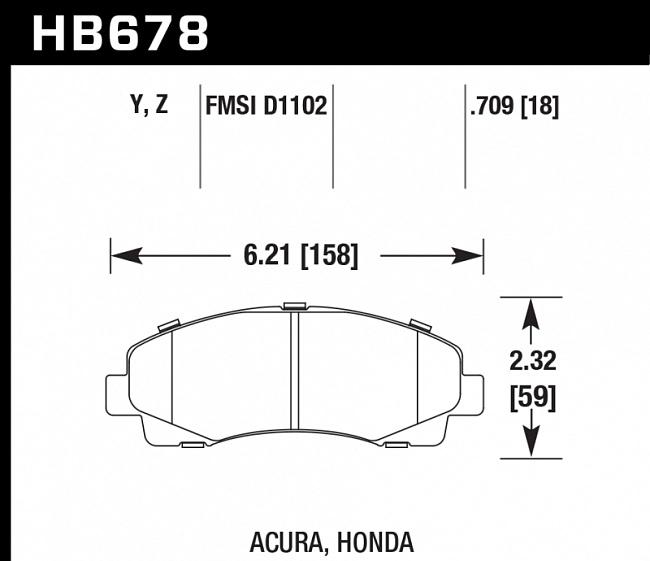 картинка Колодки тормозные HB678Y.709 HAWK LTS перед Honda Ridgeline ; Acura TL 2009-2013 магазин  StreetTuning 