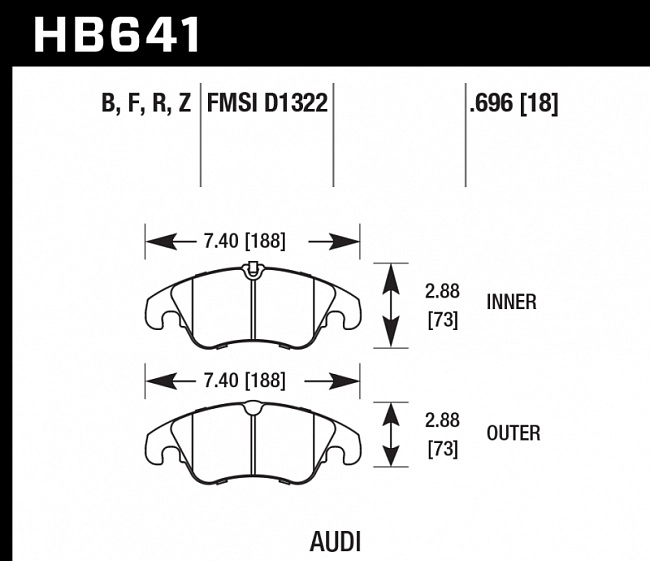 картинка Колодки тормозные HB641Z.696 HAWK Perf. Ceramic Audi A5, A4 (1LA), Q5 магазин  StreetTuning 