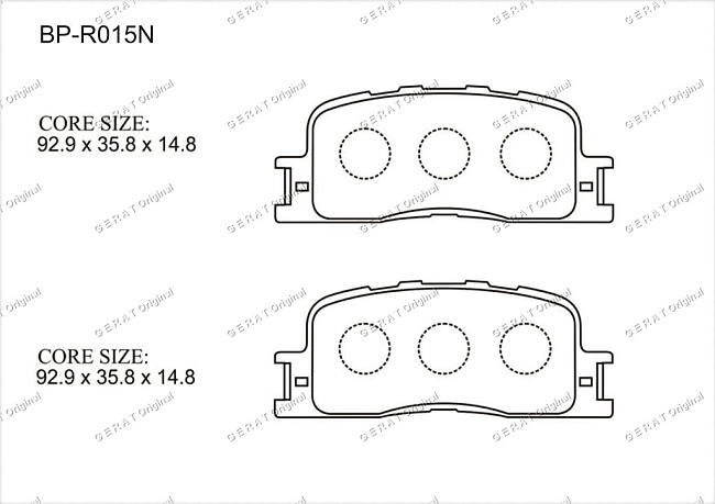 картинка Задние тормозные колодки Gerat BP-R015N (Lexus ES300, ES330/ 
Toyota Caldina, Camry, Camry Solara, Harrier, Highlander, Windom) магазин  StreetTuning 