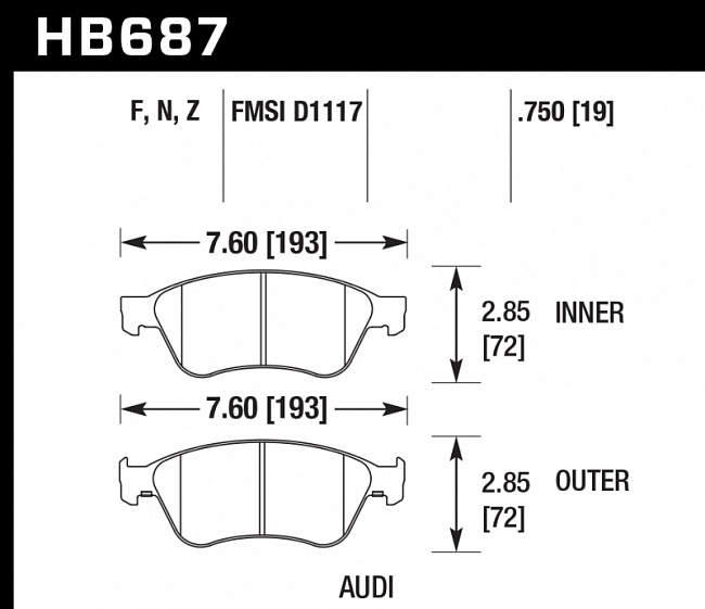 картинка Колодки тормозные HB687F.750 HAWK HPS AUDI S6, S8 2007-2012 магазин  StreetTuning 