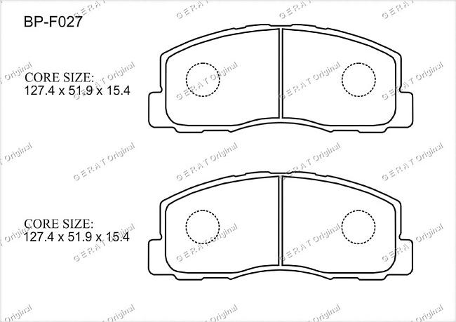 картинка Передние тормозные колодки Gerat BP-F027 (Mitsubishi Colt, 
Galant, Lancer) магазин  StreetTuning 