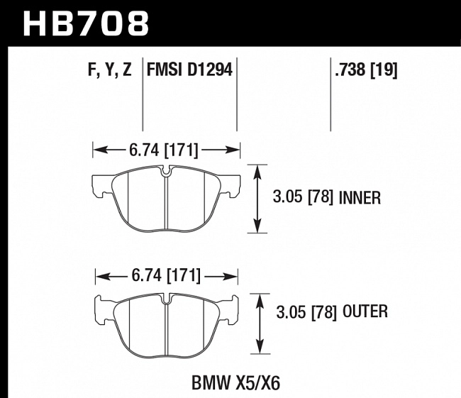 картинка Колодки тормозные HB708Z.738 HAWK PC передние BMW X5, X6 магазин  StreetTuning 