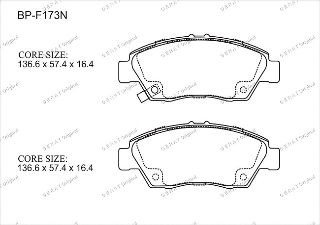 картинка Передние тормозные колодки Gerat BP-F173N (Acura RSX/ 
Honda Civic, CR-X, Edix, Fit, Integra, Jazz) магазин  StreetTuning 