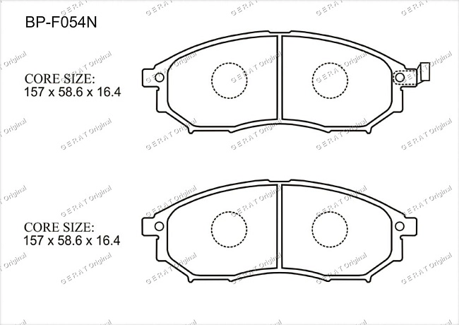 картинка Передние тормозные колодки Gerat BP-F054N (Infiniti EX35, FX35, FX45, FX50, G35, G37, M35, M37, M45, Q45, Nissan 350Z, Cedric, Cima, Fuga, Laurel, Murano, Navara, Pathfinder, President, Skyline, Skyline crossover, Stagea, Renault Koleos) магазин  StreetTuning 