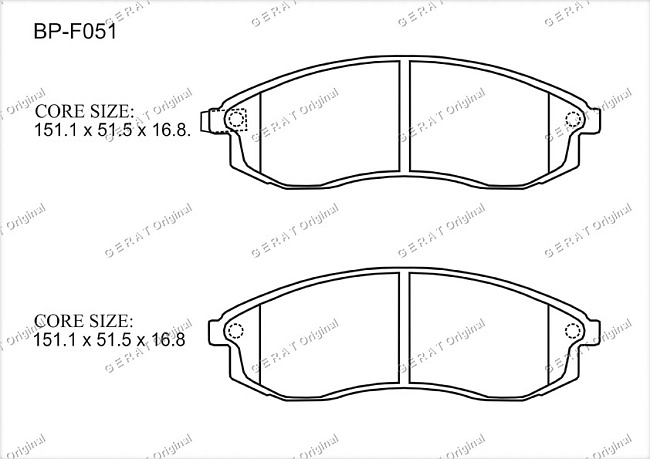 картинка Передние тормозные колодки Gerat BP-F051 (Mitsubishi L200/ 
Nissan Cefiro, Maxima) магазин  StreetTuning 