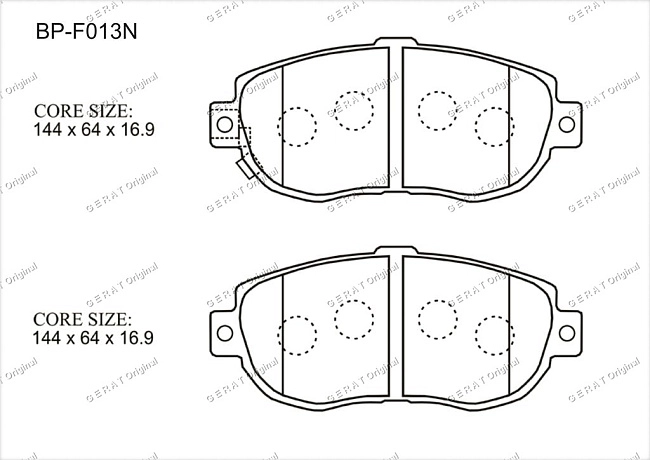 картинка Передние тормозные колодки Gerat BP-F013N (Lexus GS300, GS400, GS430, IS200, IS300, LS400, SC300, SC400, SC430/
Toyota Altezza, Aristo, Camry, Celsior, Chaser, Cresta, Crown, Crown Majesta, Mark II, Soarer, Supra, Verossa) магазин  StreetTuning 