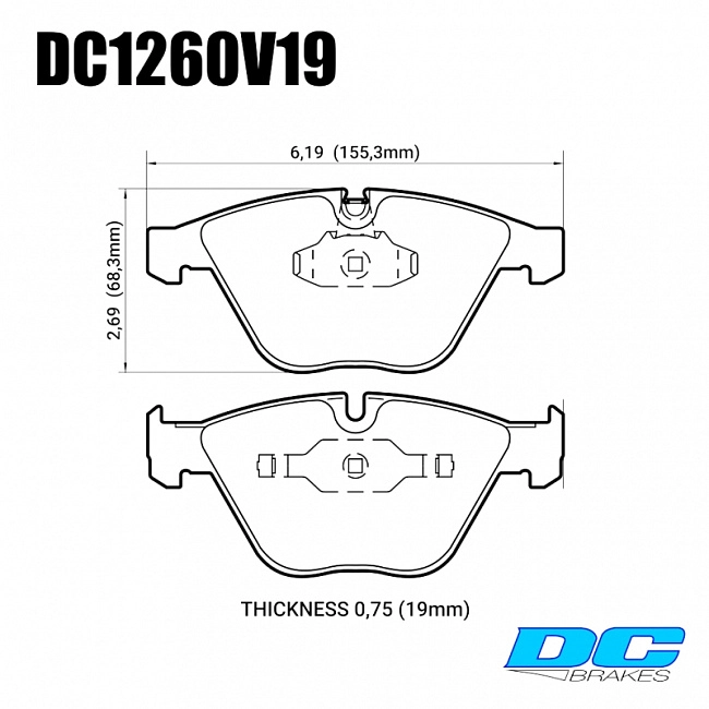 картинка Колодки тормозные DC1260V19 DC brakes Street STR.S; передние BMW E90,91,92, 335i, M3 E90, E60, E63 магазин  StreetTuning 