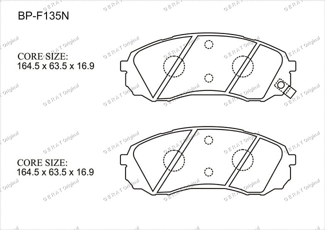картинка Передние тормозные колодки Gerat BP-F135N (Hyundai H-1, Starex/ 
Kia Carnival) магазин  StreetTuning 