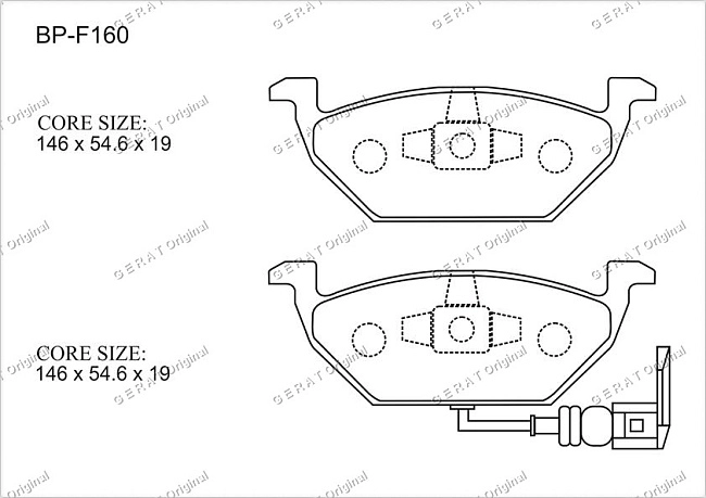 картинка Передние тормозные колодки Gerat BP-F160 (Audi A1, A2, A3/ 
Skoda Fabia, Octavia, Yeti/ 
Volkswagen Bora, Caddy, Golf, Jetta, Polo) магазин  StreetTuning 