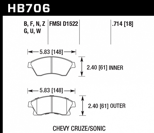 картинка Колодки тормозные HB706F.714 HAWK HPS перед Opel Astra J / CHEVROLET Cruze магазин  StreetTuning 