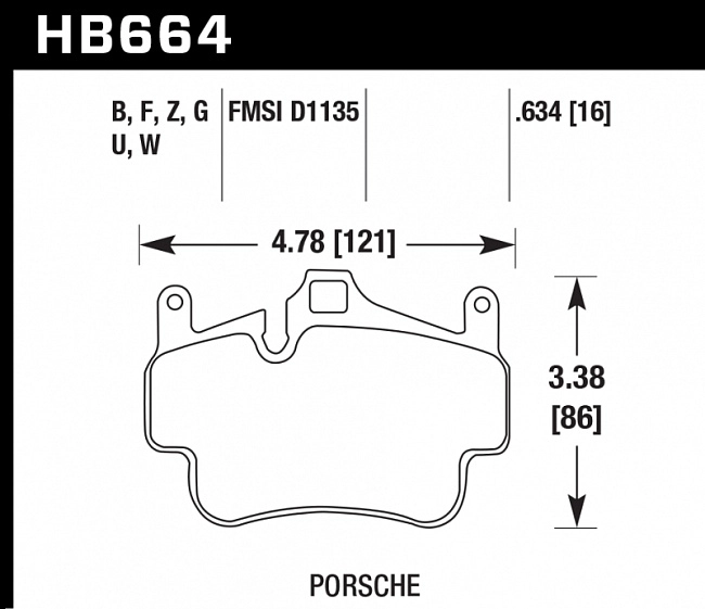картинка Колодки тормозные HB664F.634 HAWK HPS Porsche 911 (997), Boxster 2008-2011; Cayman 2005-2012 магазин  StreetTuning 