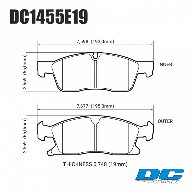 картинка Колодки тормозные DC1455E19 DC Brakes RT.2 передние Jeep Grand Cherokee WK2/Dodge Durango 2 магазин  StreetTuning 