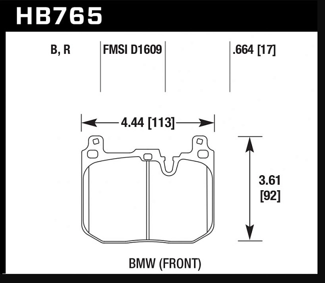 картинка Колодки тормозные HB765B.664 HAWK HPS 5.0; перед BMW M4 F82, F32; M3 F80 F30; F20 F22 F87 M-Perfor магазин  StreetTuning 