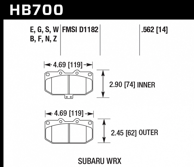 картинка Колодки тормозные HB700B.562 HAWK Street 5.0 перед Subaru WRX магазин  StreetTuning 