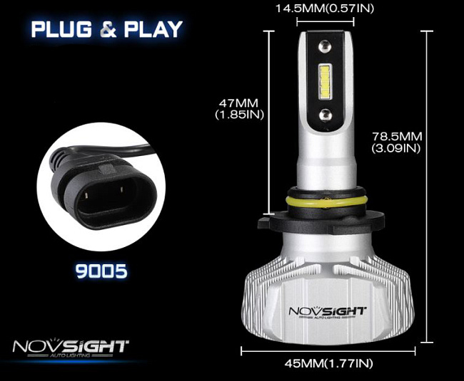 картинка Светодиодные лампы Novsight N15 цоколь HB3 10000LM магазин  StreetTuning 
