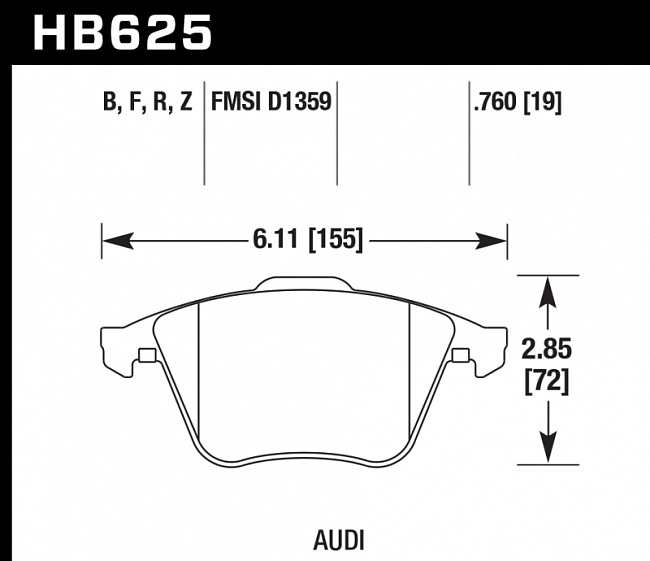 картинка Колодки тормозные HB625Z.760 HAWK Perf. Ceramic передние Audi TT (8J) / S3 (8P) / Volkswagen Golf R магазин  StreetTuning 