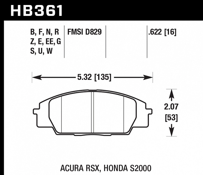 картинка Колодки тормозные HB361N.622 HAWK HP+ передние Honda Civic EP3 Type-R магазин  StreetTuning 