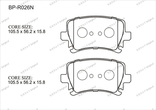 картинка Задние тормозные колодки Gerat BP-R026N (Audi A3, A4, A6, Q3, S6, TT/ 
Skoda Octavia, Yeti/ 
Volkswagen Caddy, Eos, Golf, Jetta, Passat, Scirocco, Sharan, Tiguan, Touran) магазин  StreetTuning 
