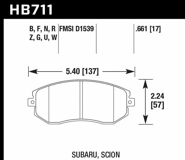 картинка Колодки тормозные HB711B.661 HAWK HPS 5.0; перед Subaru BRZ, Toyota GT 86, Forester, Impreza 2011-> магазин  StreetTuning 