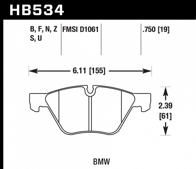 картинка Колодки тормозные HB534F.760 HAWK HPS передние BMW 120, 125, 130, 318, 320, 325, 330, 525, 530, X1 магазин  StreetTuning 