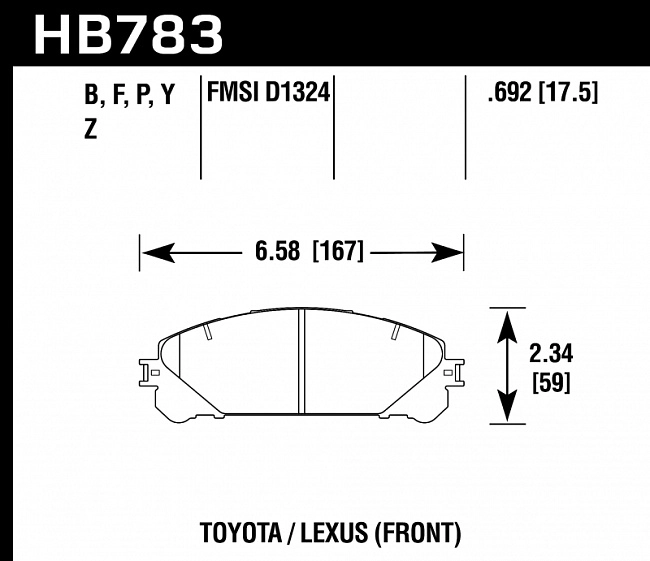 картинка Колодки тормозные HB783Y.692 HAWK LTS; перед RX350 2010-> ; HIGHLANDER 2010-> магазин  StreetTuning 